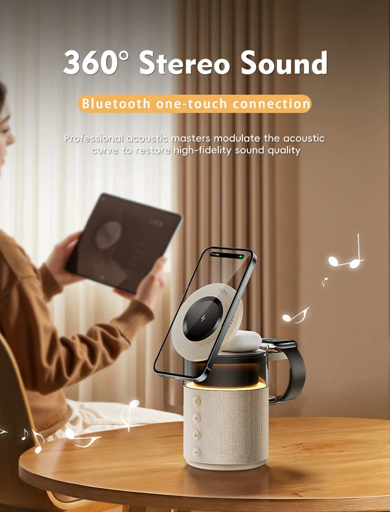 5 in 1 Magnetic Wireless Charging Station with Speaker Night Light Fast Charger for iPhone Apple Watch AirPods