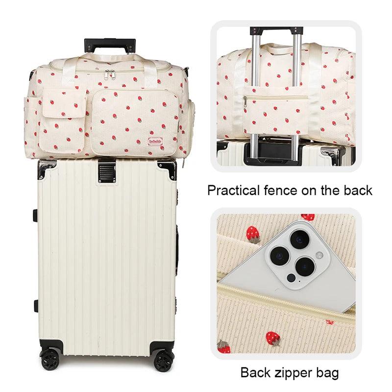 Corduroy Travel Tote Bag with Shoe Compartment