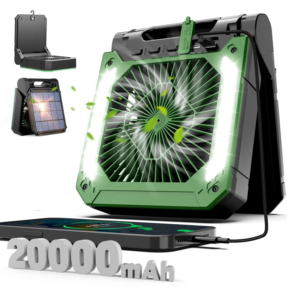 Portable Camping Fan with LED Lantern – Rechargeable Outdoor Fan for Tent, Hiking and Emergency Use