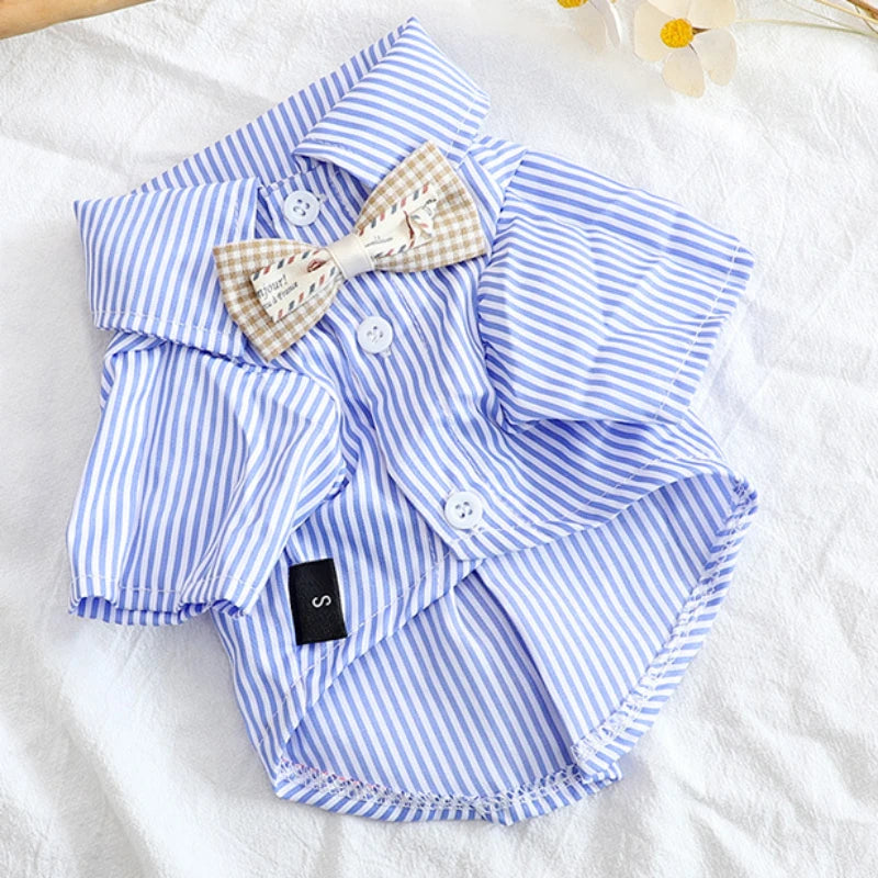 Pet Dog Striped Shirt Summer – Thin Breathable Bowknot Fashion Clothes for Small Dogs
