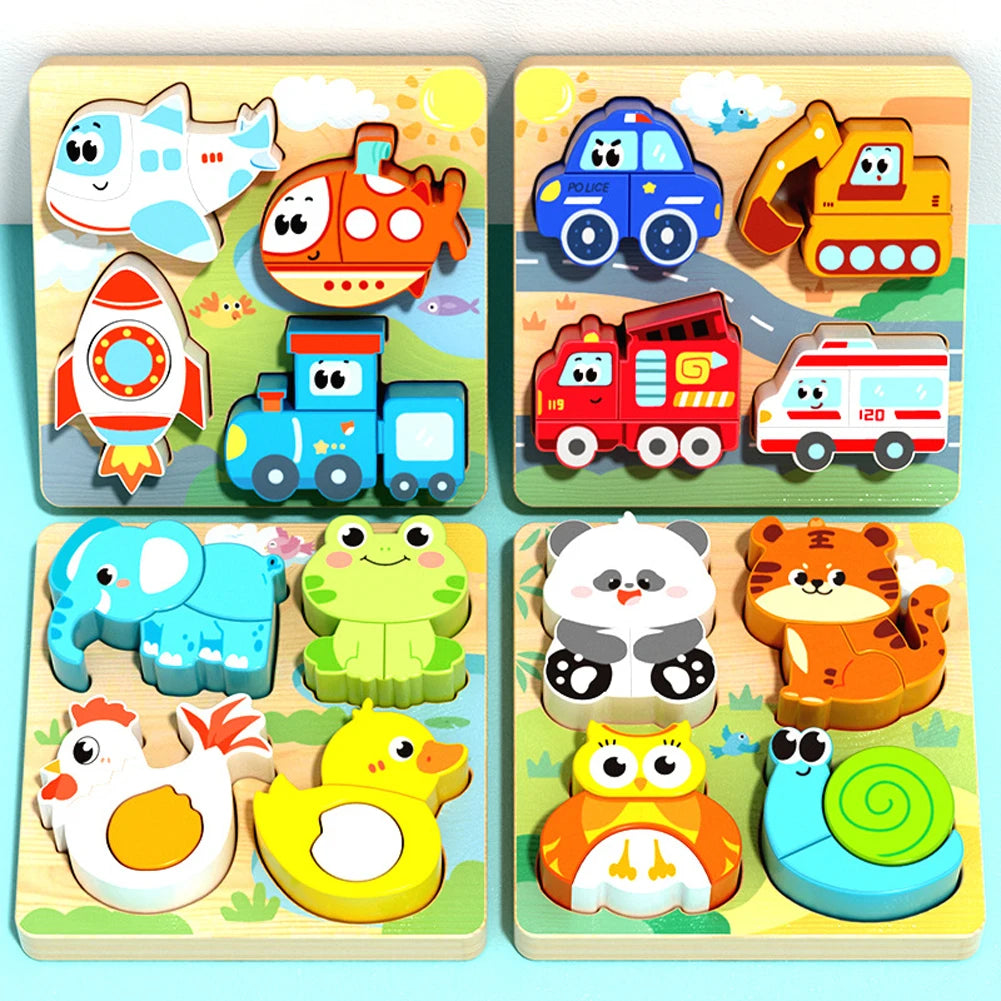 4 in 1 Wooden Animal Puzzle Educational Toy for Kids