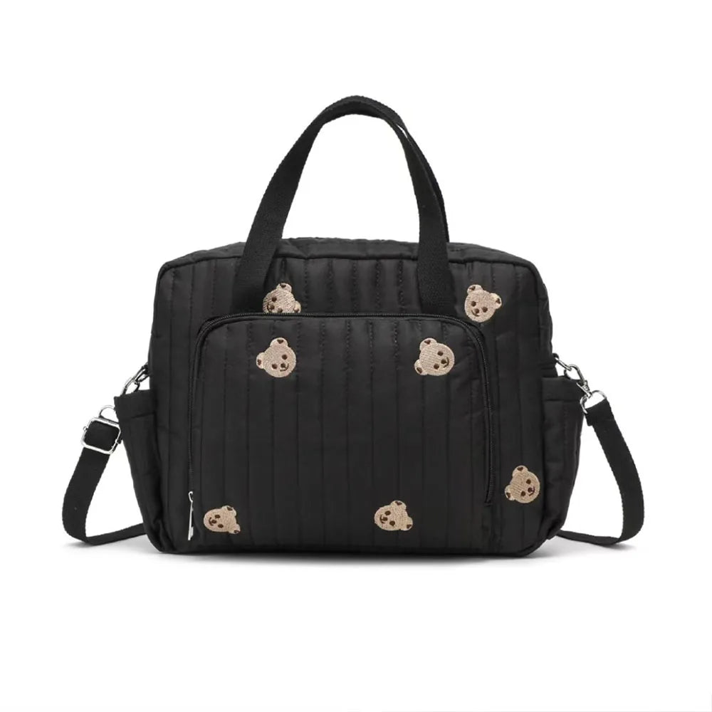 Nylon Crossbody Diaper Bag Bear Tulip Embroidery with Stroller Clip