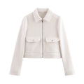 Women Winter Zipper Jacket Long Sleeve Short Coat Elegant Street Outerwear