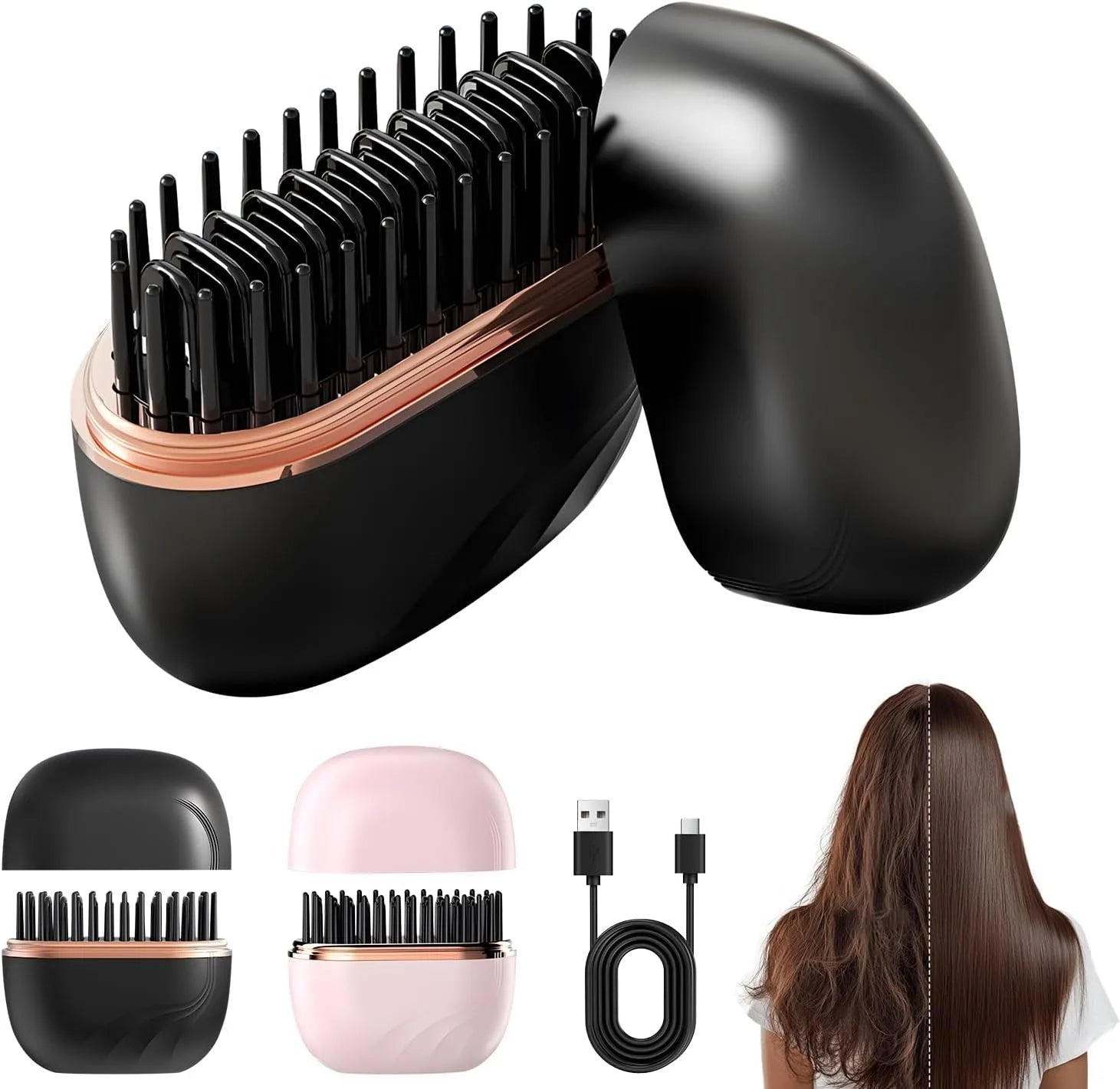 Mini Rechargeable Hair Straightener Brush 3 Speed Temp Portable Travel Styling Tool