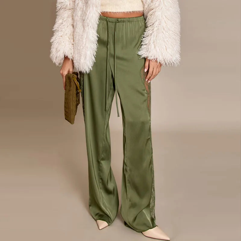 Bohemian Lace High Waist Wide Leg Pants for Women Loose Fit Lounge Trousers