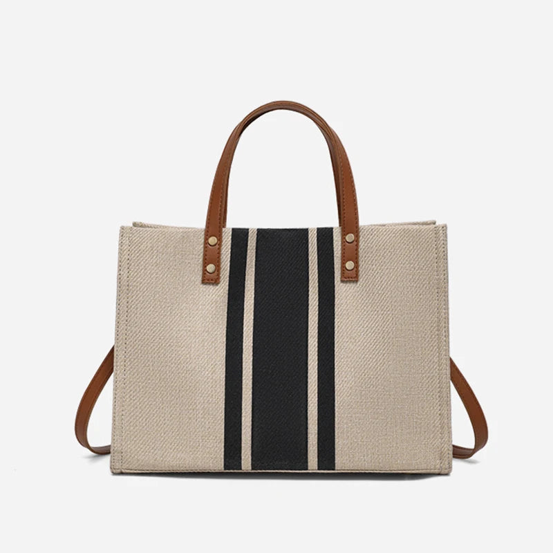 Canvas Stripe Bucket Tote Bag Large Capacity Women Handbag