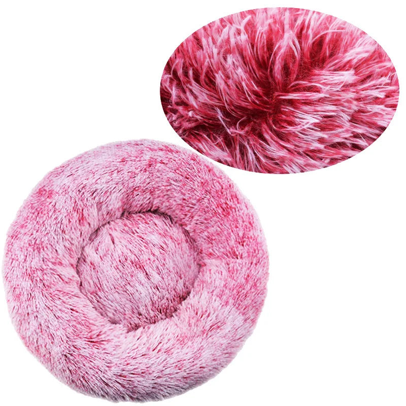 Round Plush Pet Bed – Soft Calming Donut Bed for Dogs and Cats