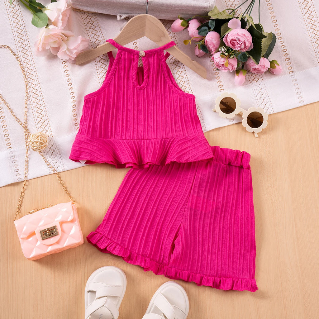 Toddler Girls Ruffle Sleeveless Tank Top and Shorts Set Summer Outfit