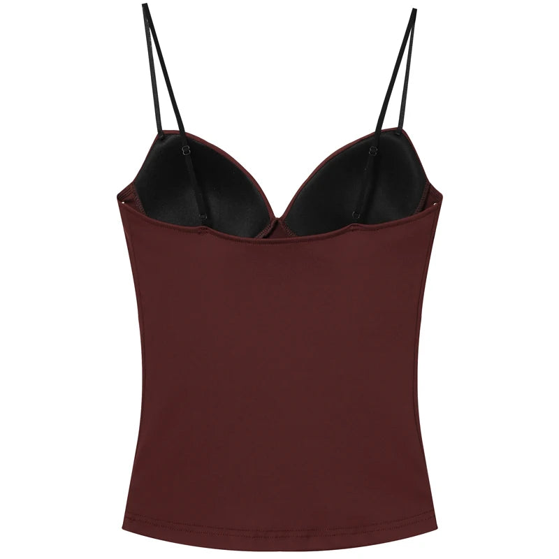 Women Burgundy Corset Camisole Top Sleeveless Backless Elegant Summer Bustier Tank