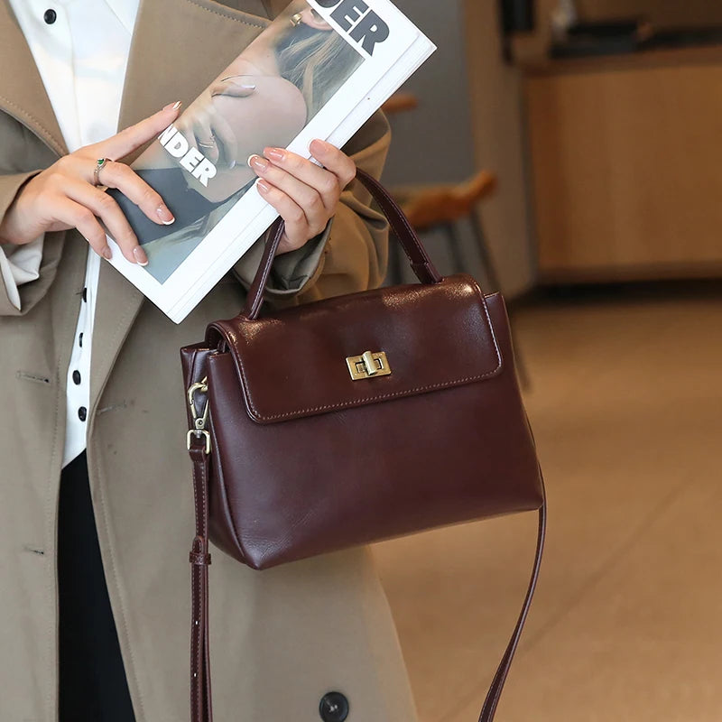 Vintage Genuine Leather Crossbody Bag for Women Top Handle Satchel