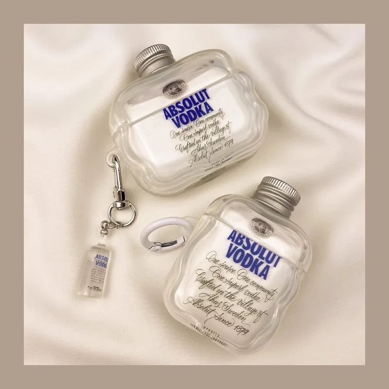 AirPods Pro/Pro 2 Vodka Bottle Case Creative Clear Protective Cover with Keychain
