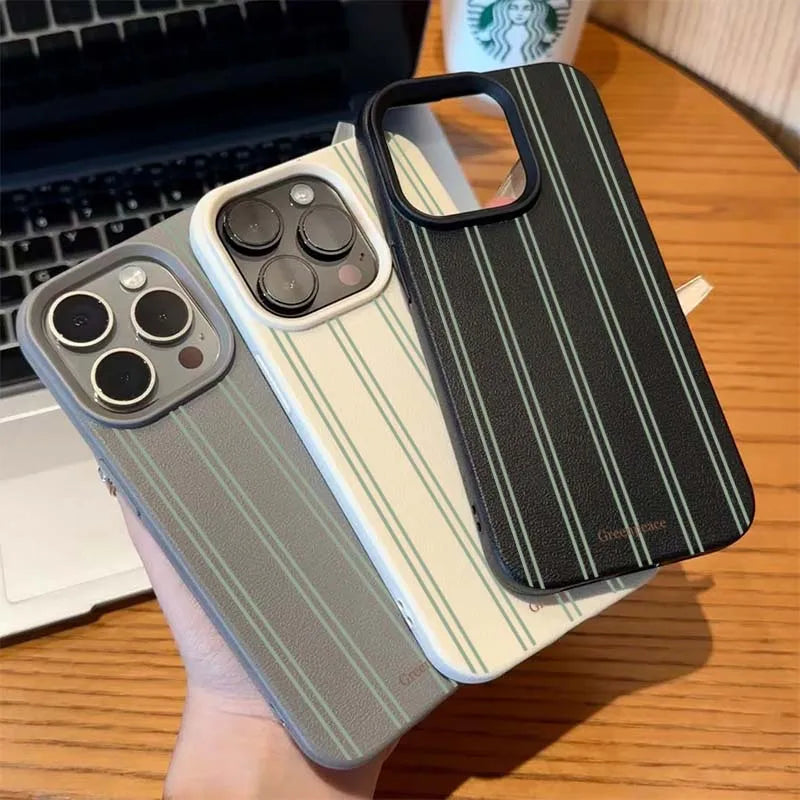 Green Stripe Lichee Pattern Silicone iPhone Case