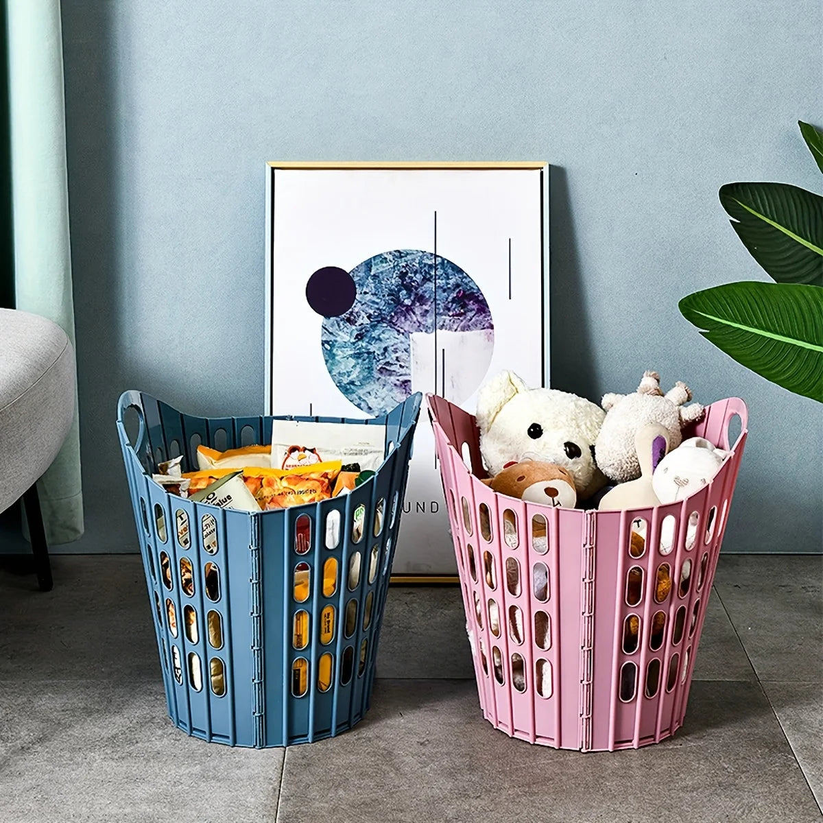 Foldable Laundry Basket Plastic Rectangular with Handle Breathable Lightweight Storage