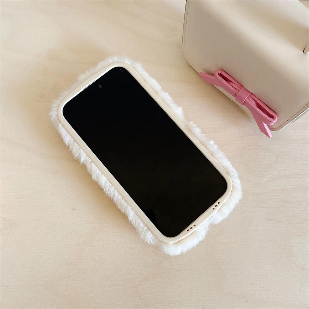 Camera Holder Shockproof Cute Fluffy Hello Kitty iPhone Case