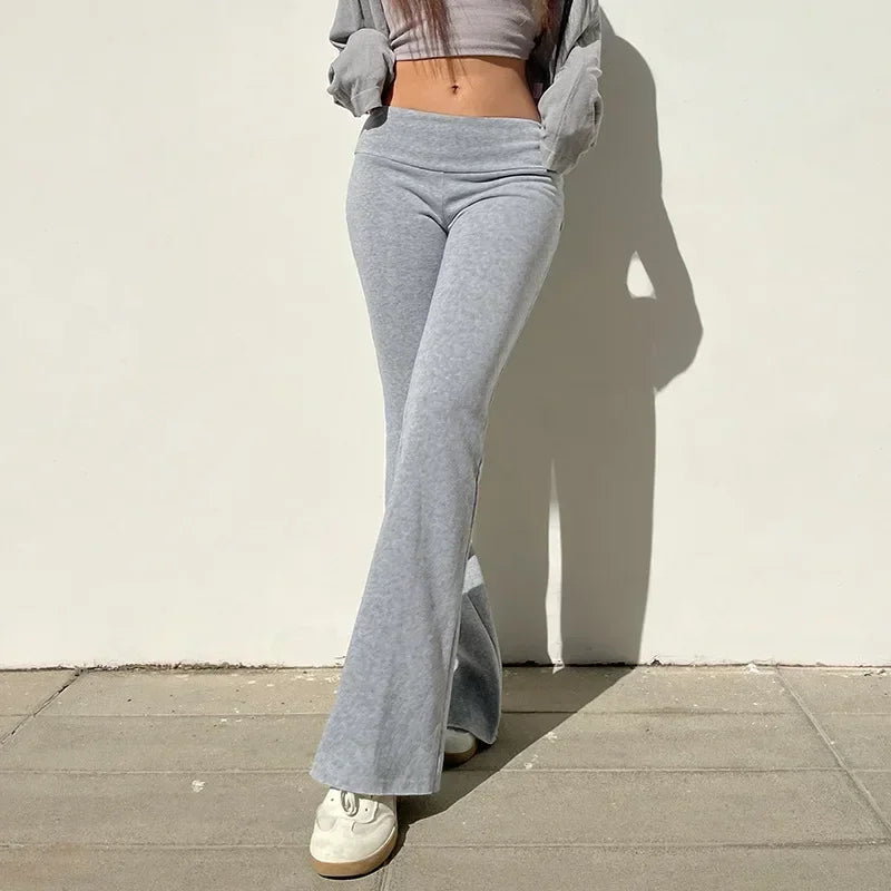 Women Low Waist Flare Pants Y2K Bootcut Streetwear