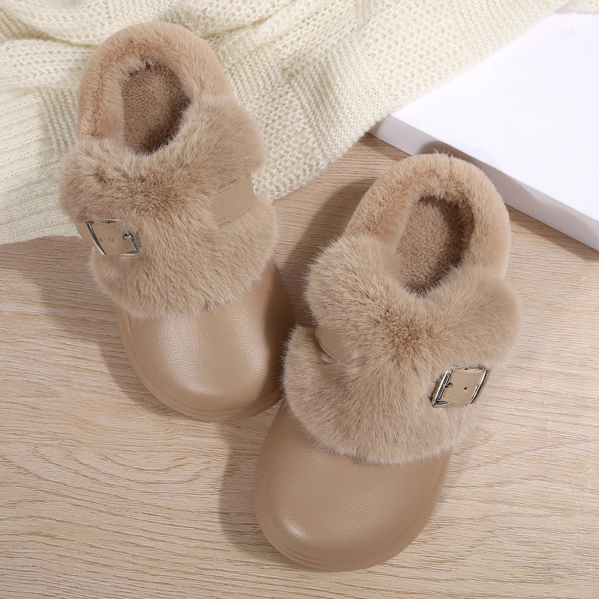Women Furry EVA Clogs Thick Sole Warm Plush Winter Slippers