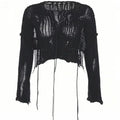 Women Y2K Cropped Cutout Knit Sweater Hollow Out Long Sleeve Sheer Pullover Top