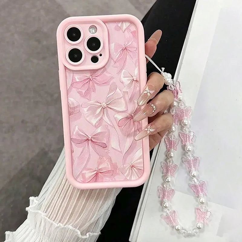 Pink Bow Silicone Butterfly Charm iPhone Case