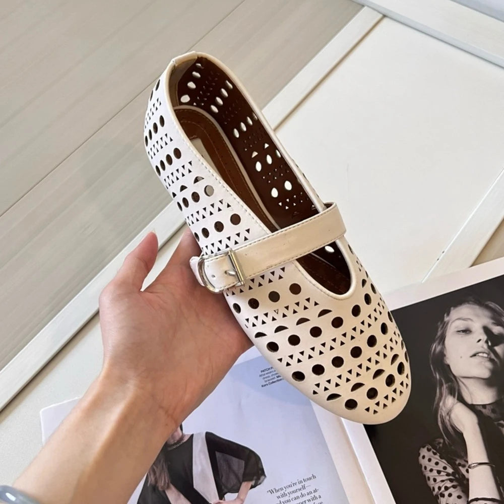 Women Fishnet Ballet Flats Mary Jane Shoes Spring 2026 Casual Flats
