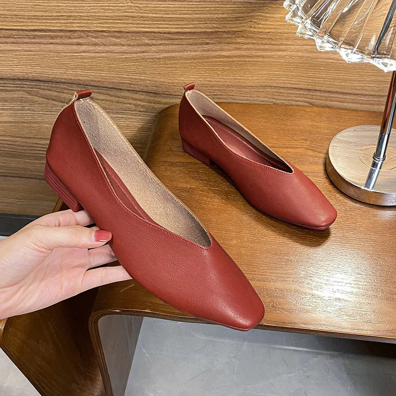 Women Square Toe Mary Jane Flats Low Heel Soft Sole Retro Casual Shoes