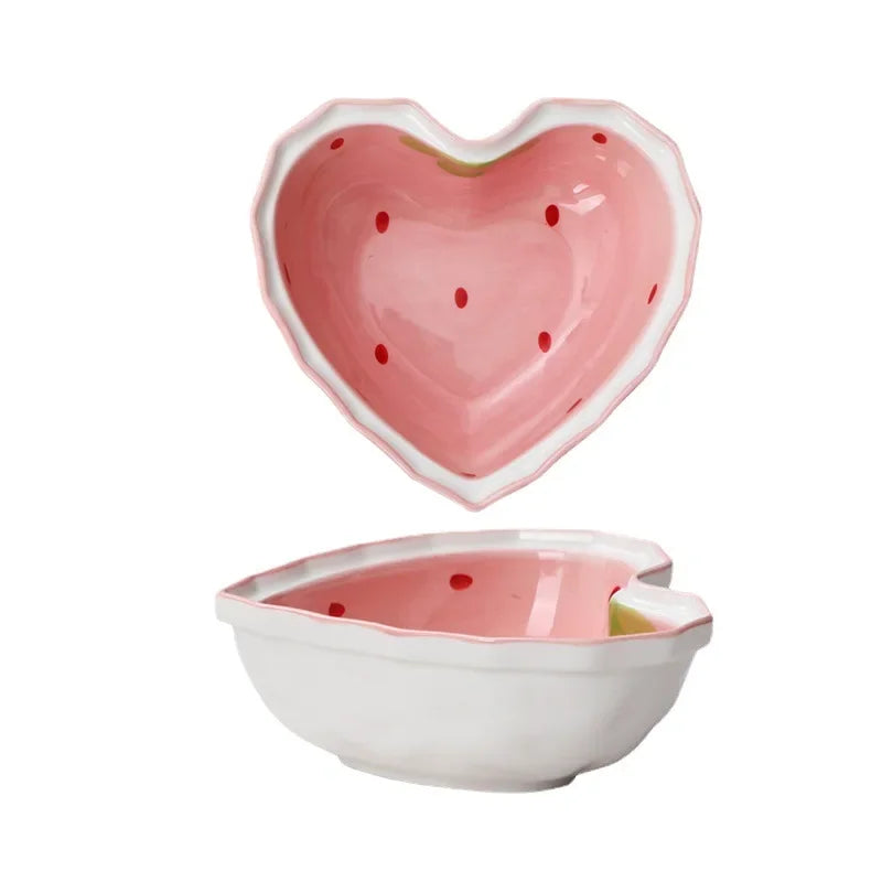 Strawberry Ceramic Ramen Bowl with Spoon Cute Anti Scald Instant Noodle Bowl