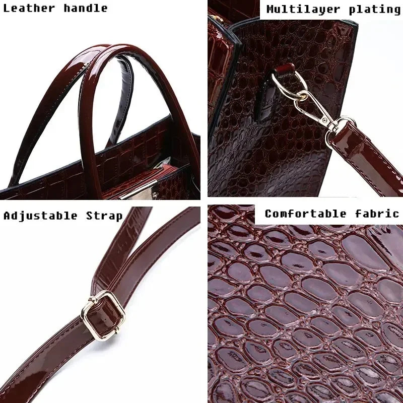 Women Crocodile Pattern Handbag Large Tote Bag Leather Shoulder Bag