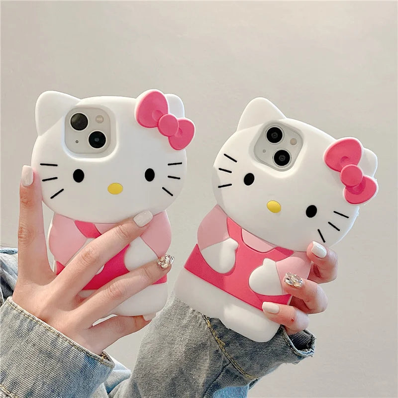 Pink KT Bow Silicone Soft iPhone Case