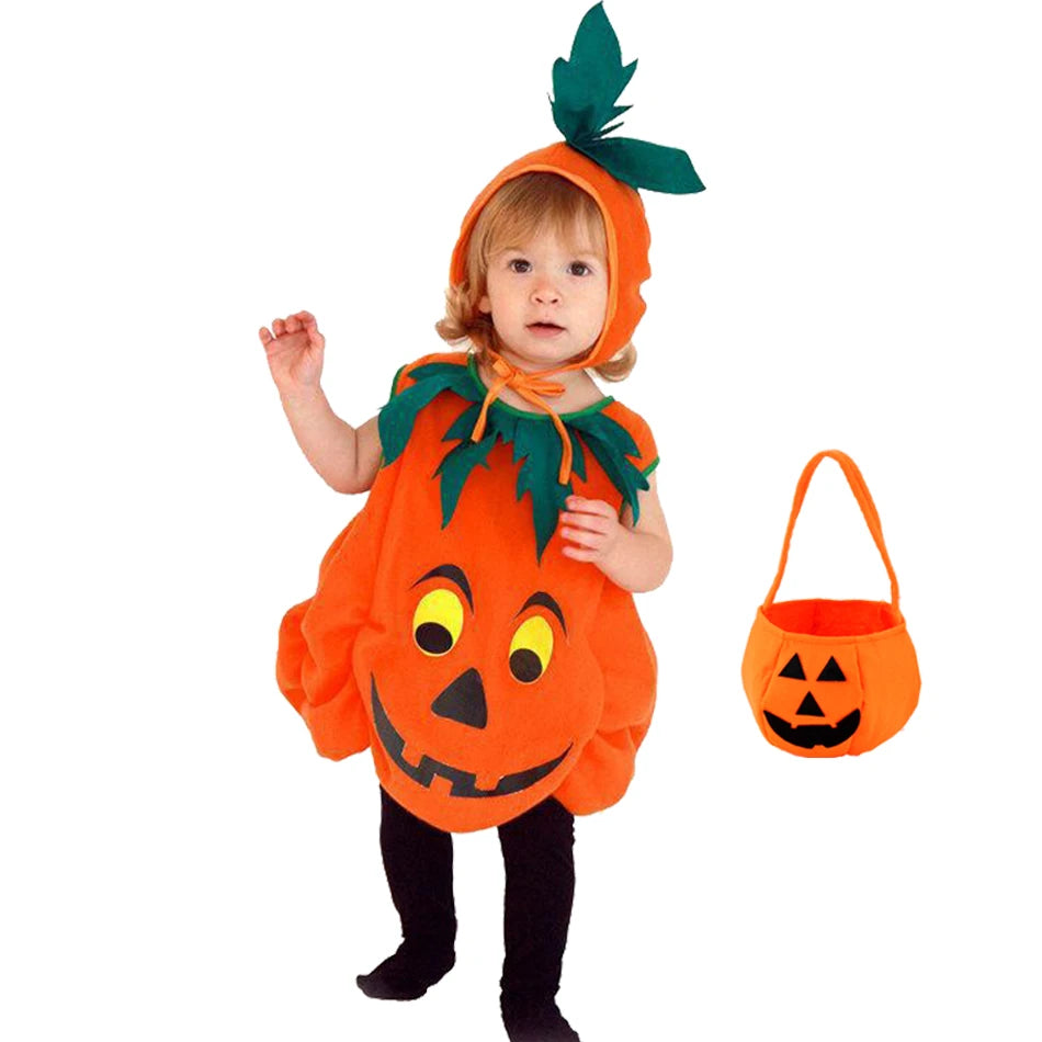 Kids Pumpkin Halloween Costume with Hat Party Cosplay Outfit
