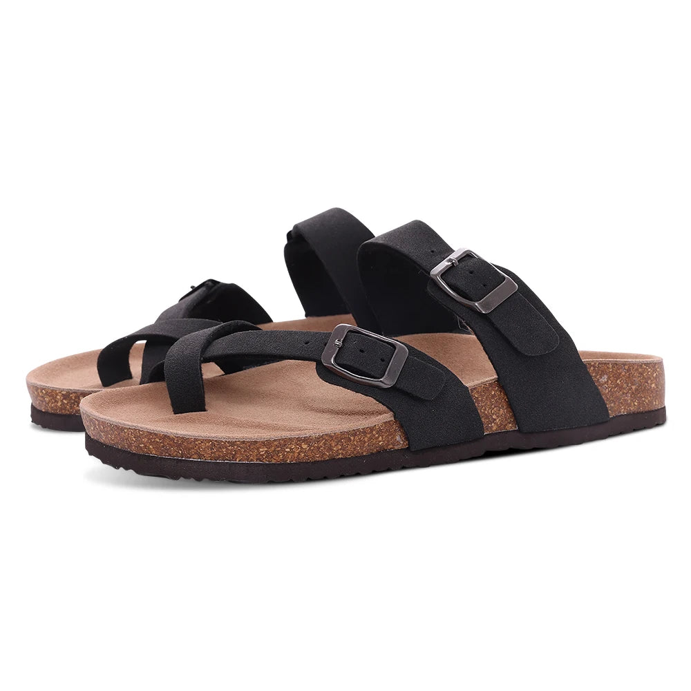 Suede Mule Slippers Cork Footbed Clogs Adjustable Buckle Slides Comfort Arch Support Sandals Women Men