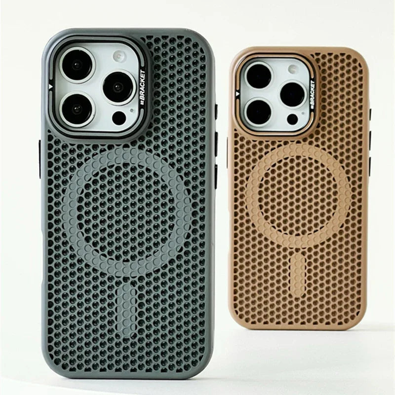 Mesh Cooling MagSafe Alloy Lens Wireless Charging iPhone Case