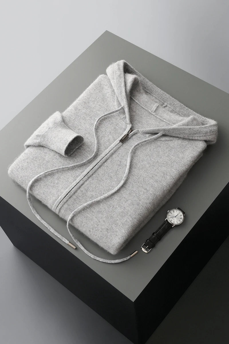 Men Knitted Hooded Cardigan Cashmere Zipper Sweater Warm Hoodie