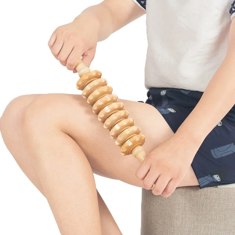 Wood Body Massage Roller Anti Slip Handle for Arms Legs Back Muscle Relaxation