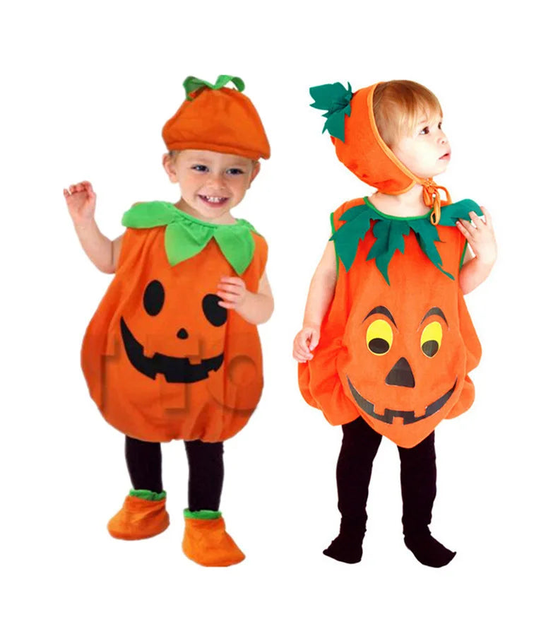Kids Pumpkin Halloween Costume with Hat Party Cosplay Outfit