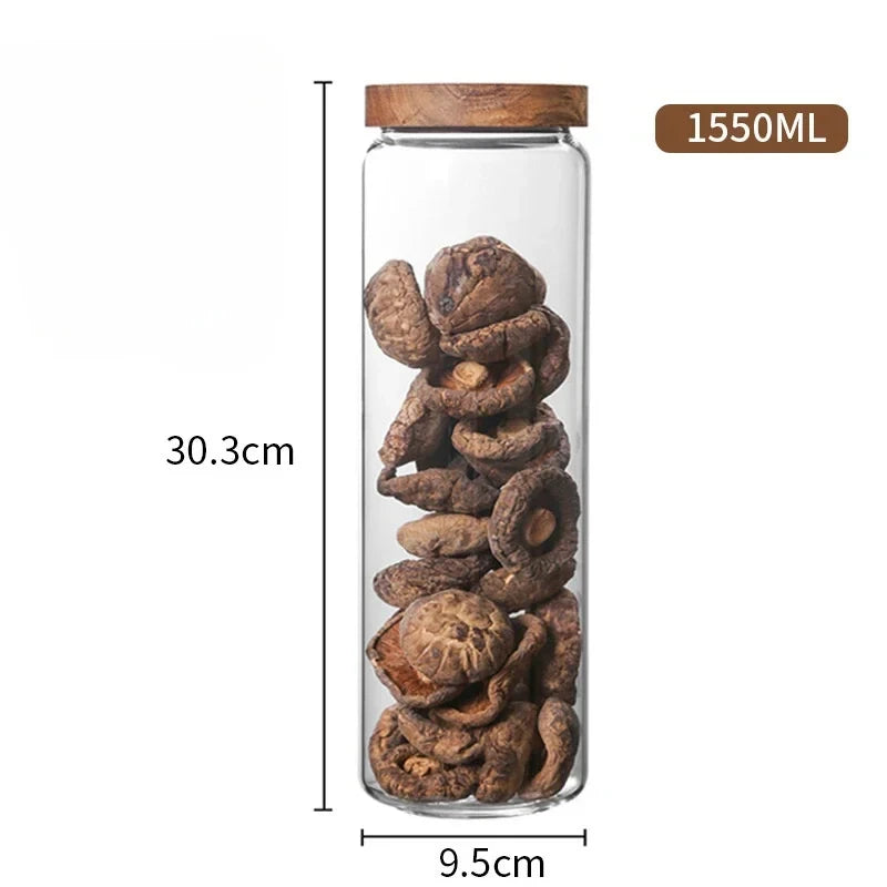 Glass Airtight Food Storage Jar with Wooden Lid Kitchen Canister