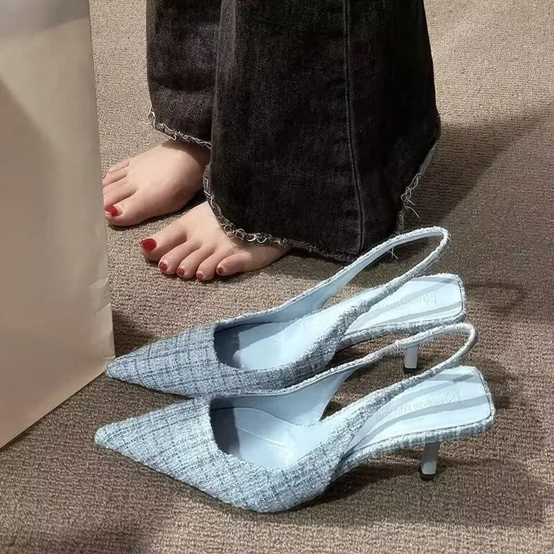 Knitted Platform Stiletto Heels for Women Pointed Toe Party Sandals