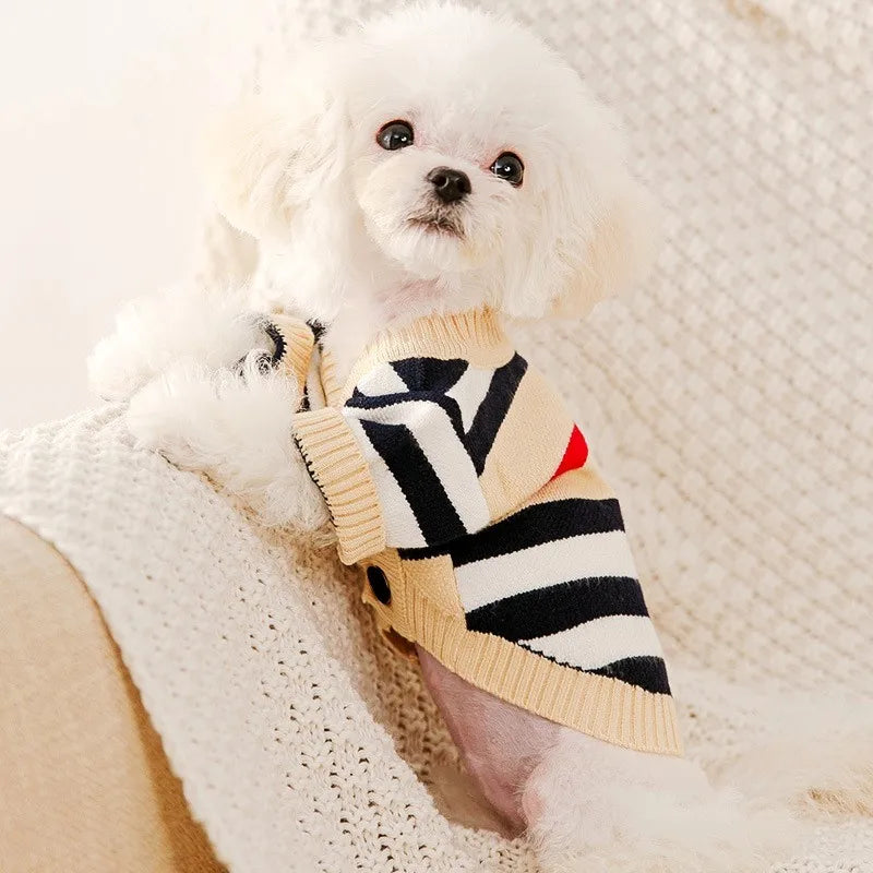 Dog Striped Cardigan Sweater Warm Pet Clothes Puppy Cat Coat