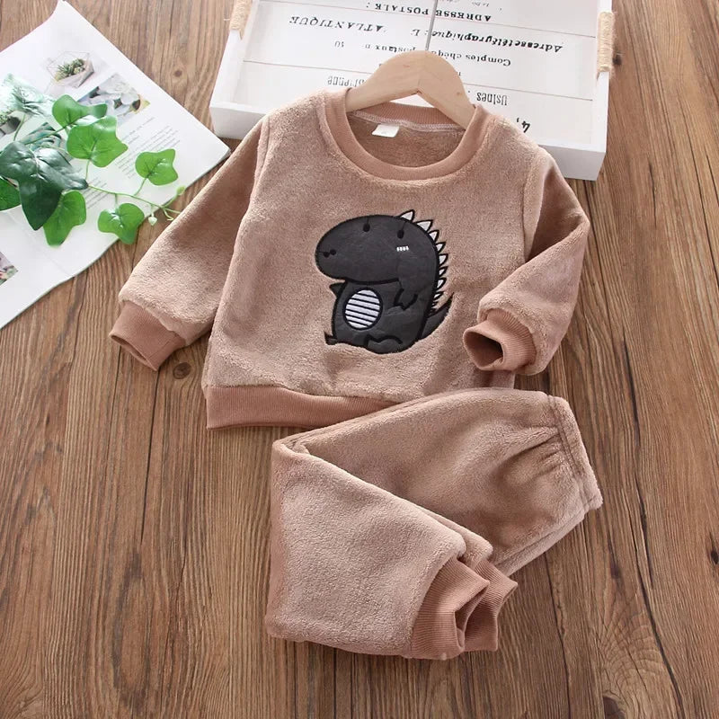 Kids Bear Pajama Set Soft Winter Sleepwear 2PCS Outfit