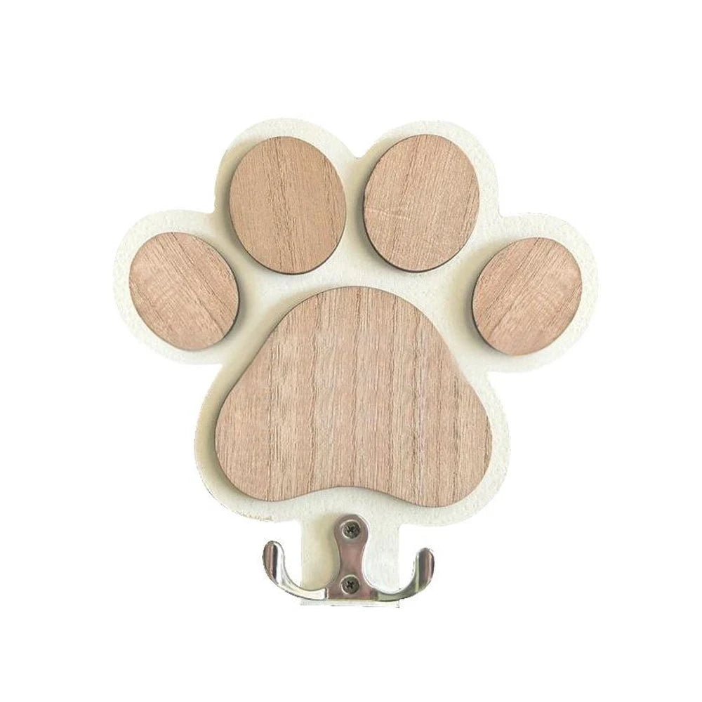 Wooden Dog Leash Holder Paw Print Wall Hook for Collars Coats Organizer