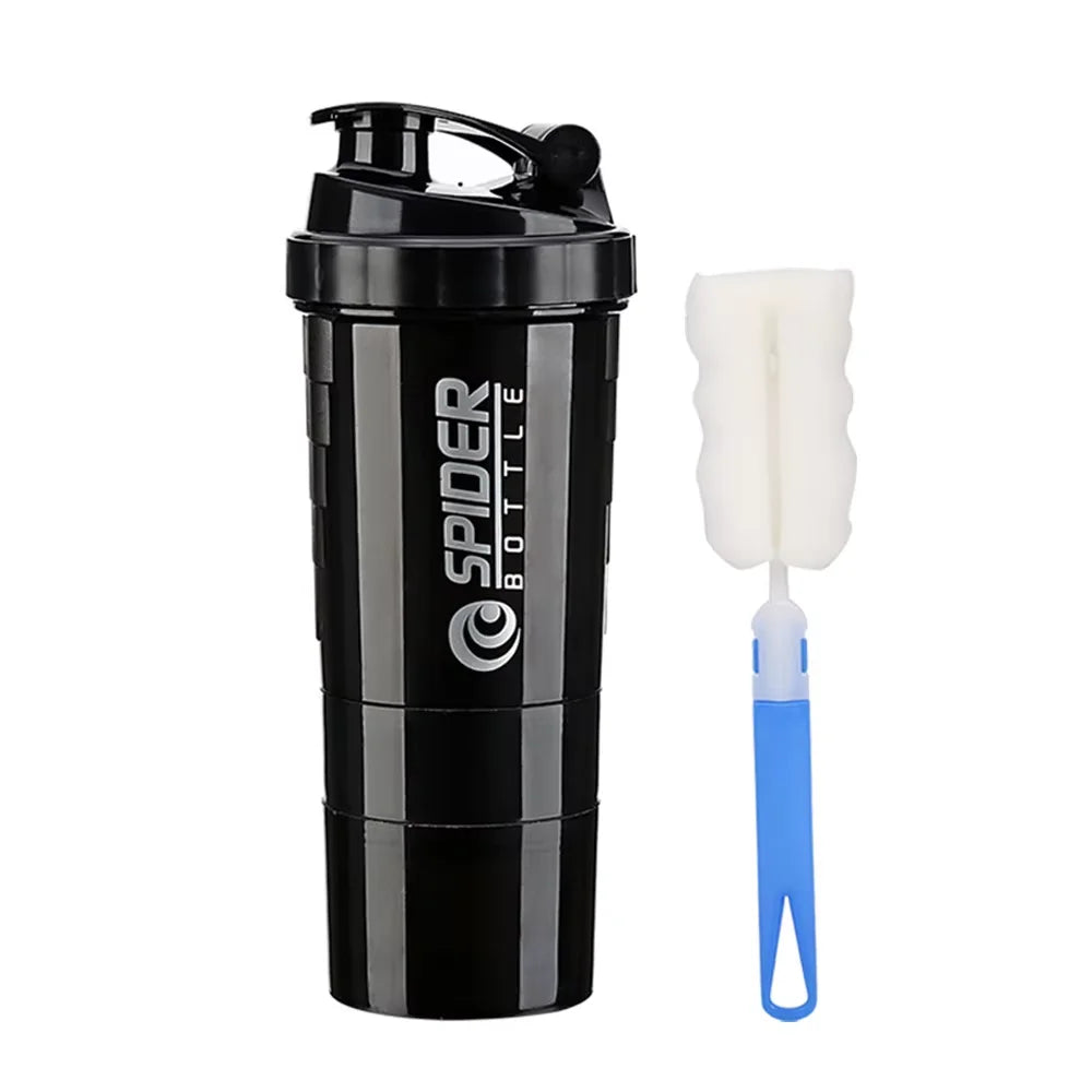 3 Layer Protein Shaker Bottle 600ml – Leakproof Gym Shaker Cup with Storage Compartments for Powder & Pills