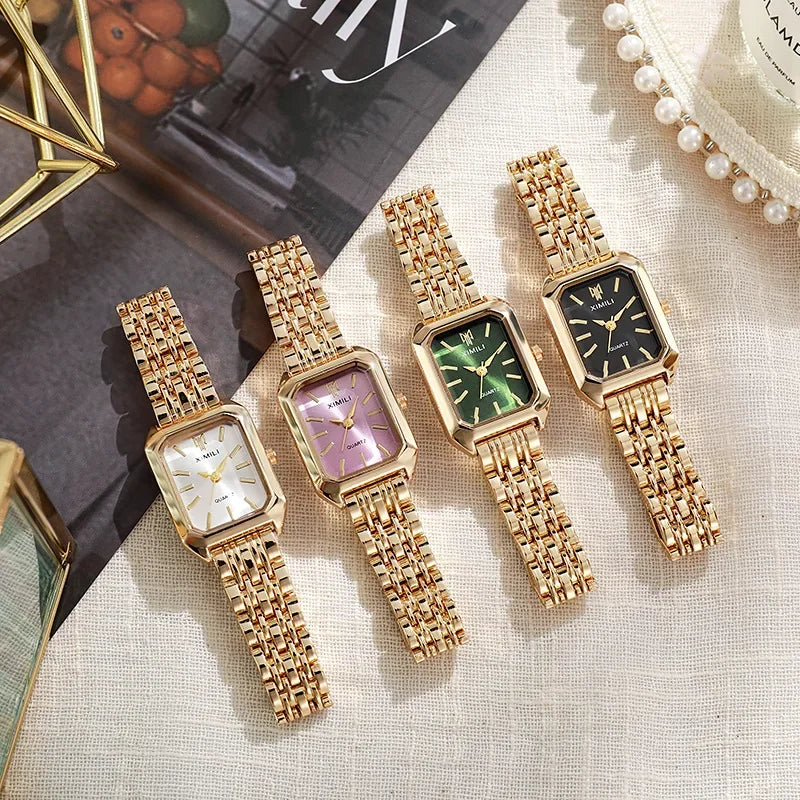 Women Stainless Steel Quartz Watch Square Dial Fashion Wristwatch Gift