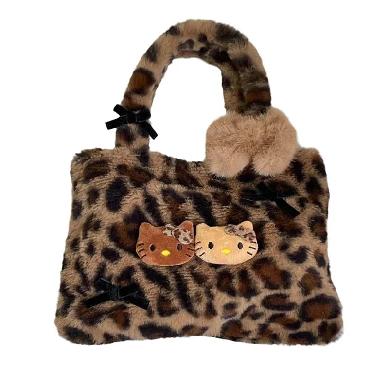 Hello Kitty Leopard Print Plush Shoulder Bag for Girls