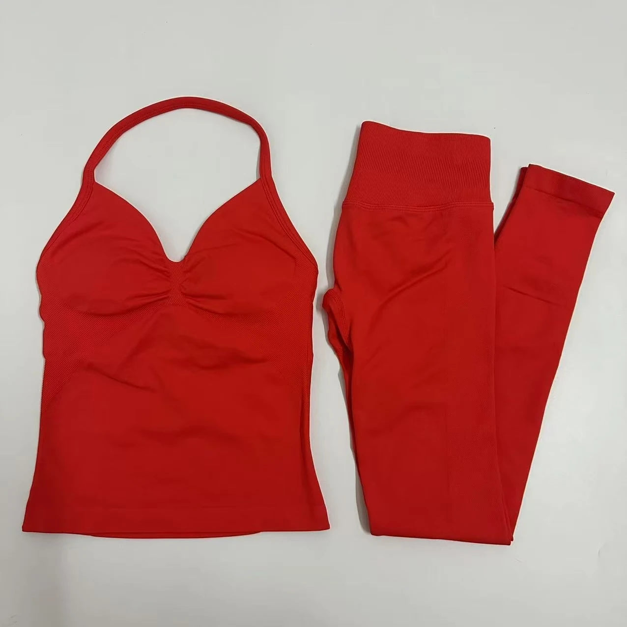 Backless Yoga Set Women Tank Top High Waist Scrunch Leggings Gym Fitness Outfit