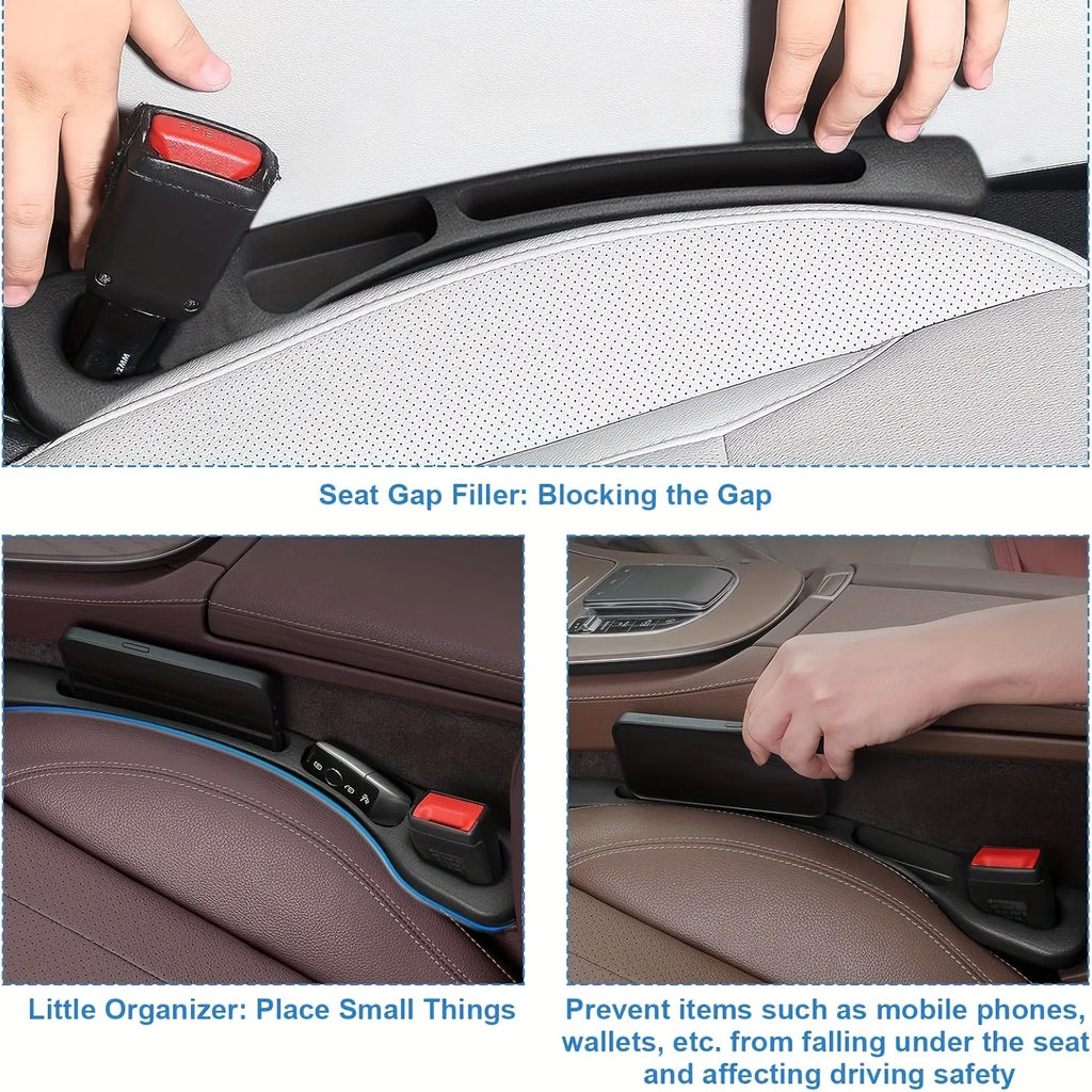 Car Seat Gap Filler Organizer PU Waterproof Storage Strip with Dual Slots