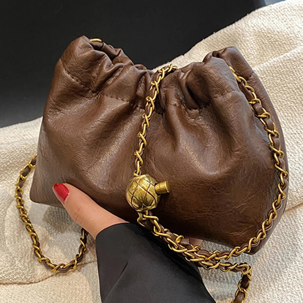 Women Chain Shoulder Bag Pleated Hobo Crossbody Tote Stylish Casual Purse