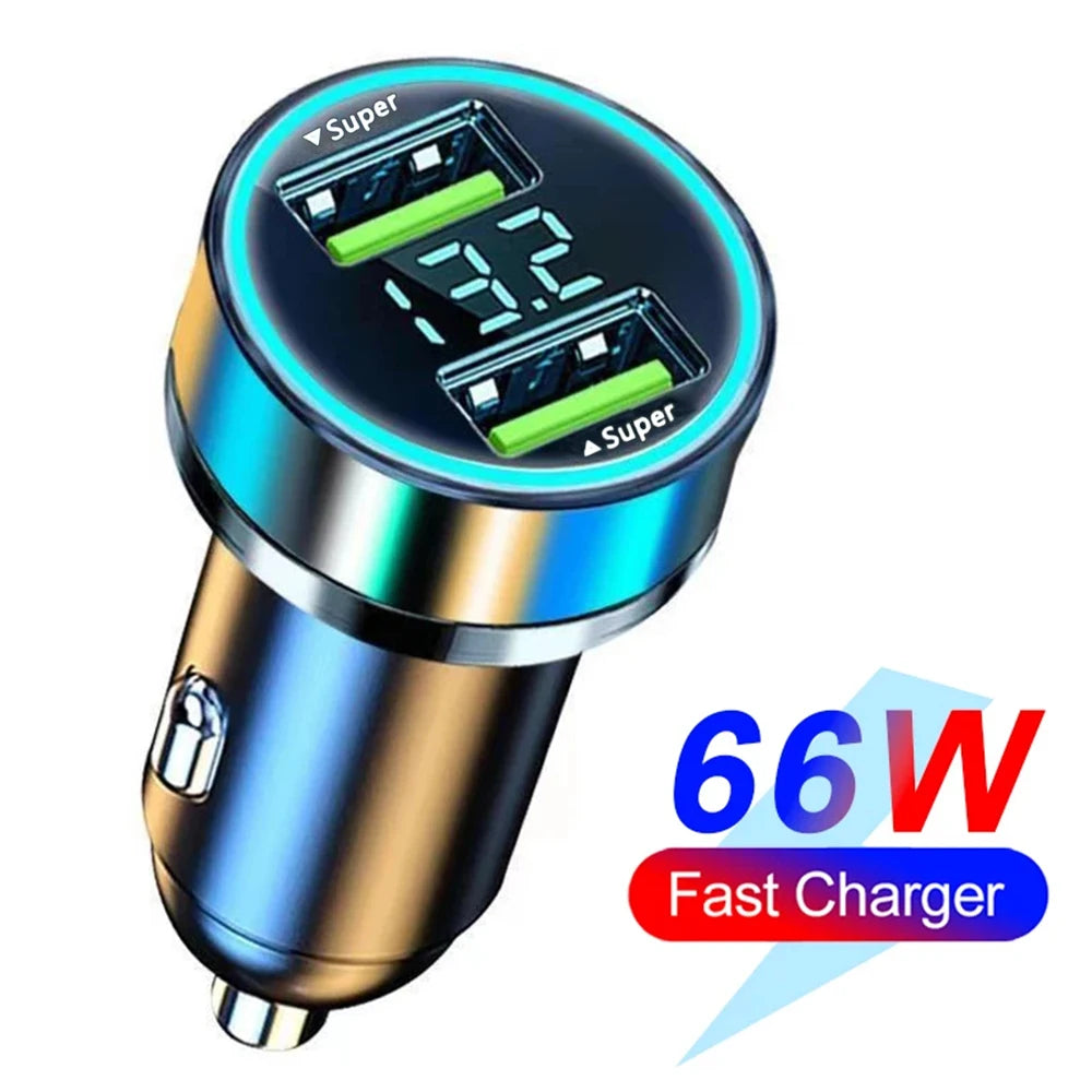 6-Port Fast Car Charger 250W – Multi USB PD & QC3.0 Cigarette Lighter Adapter with LED Display