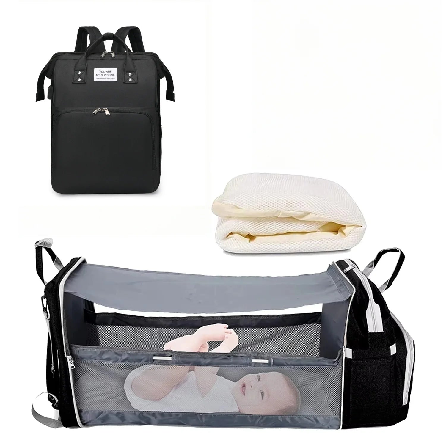 3 in 1 Diaper Bag Backpack Foldable Baby Bed Travel Bag