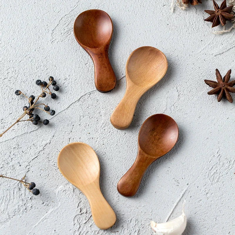 4pcs Mini Wooden Spoon Set Small Scoop for Spice Sugar Tea Coffee