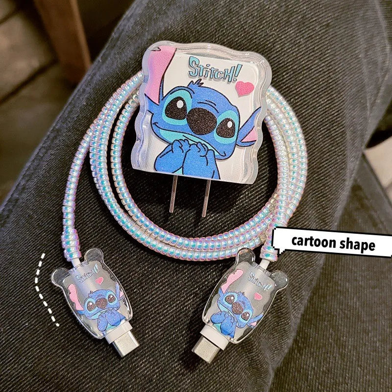 Cartoon Stitch Charger Cable Protector Case for iPhone Fast Charging Cable Winder