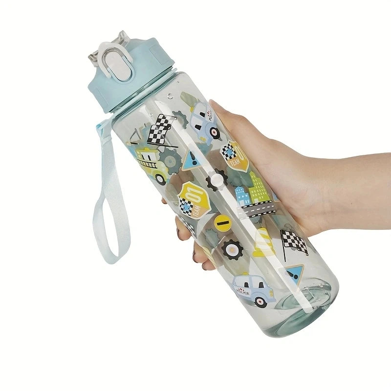 Cute Cartoon Water Bottle 750ml – Kids Leakproof Drinking Bottle with Straw for School, Travel & Gifts