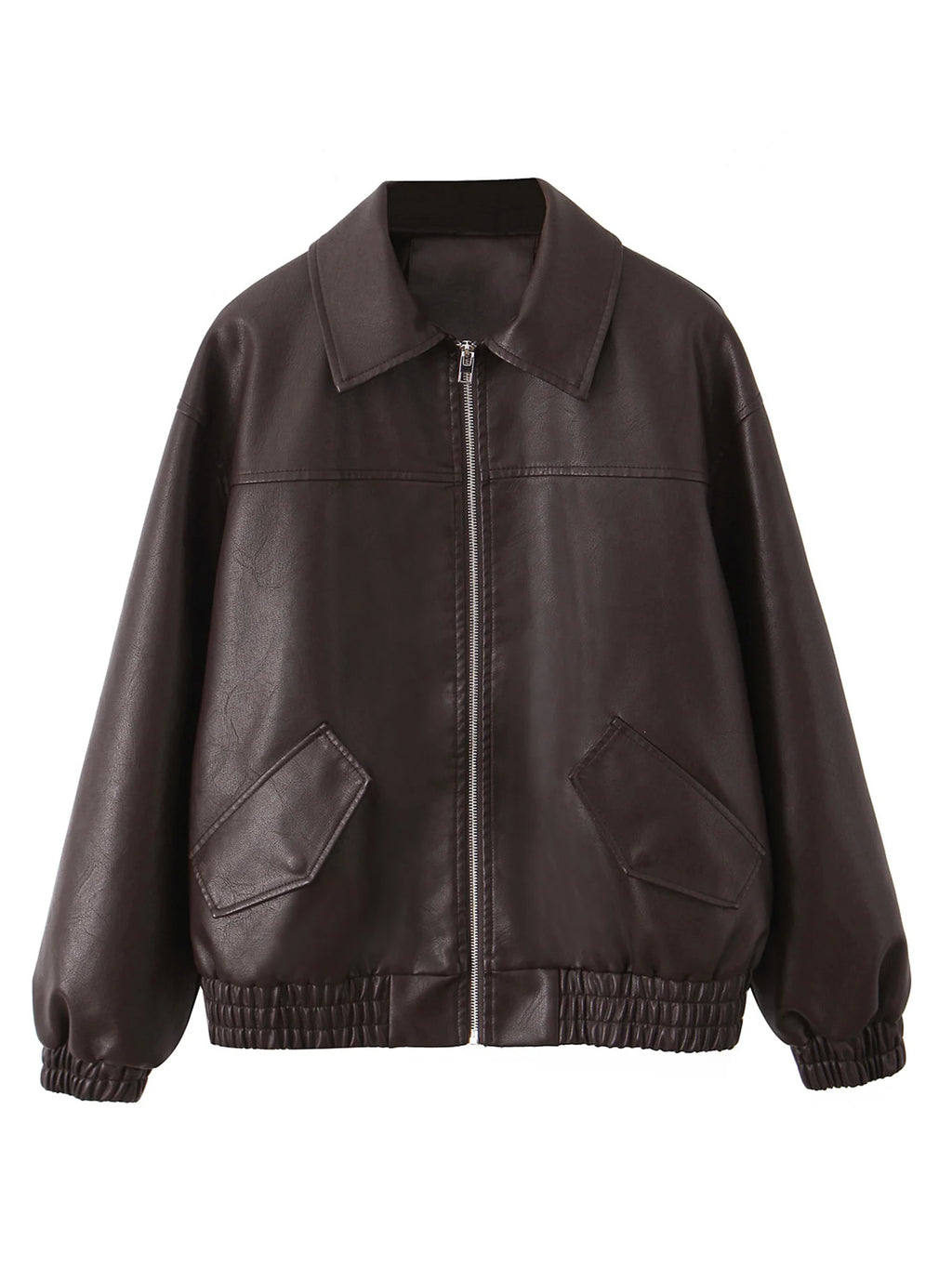 Women Retro PU Leather Biker Jacket Loose Fit Zipper Coat Streetwear Outwear